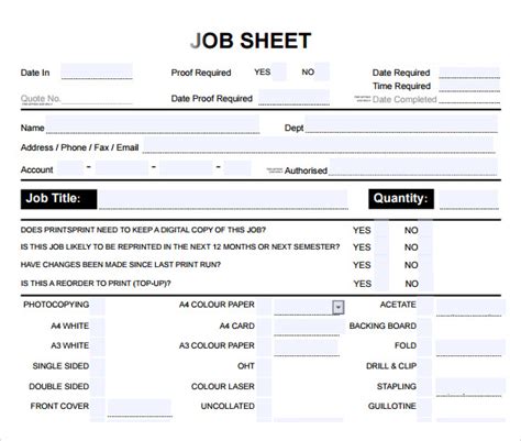 free printable job sheet.